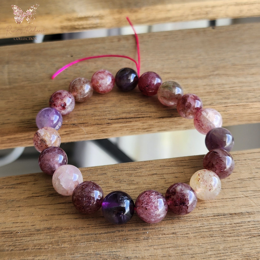 Natural Super 8 Amethyst & Strawberry Quartz Bracelet – Love Energy, Calm & Protection | Gelang Amethyst & Quartz Semula Jadi – Tenaga Cinta & Keseimbangan