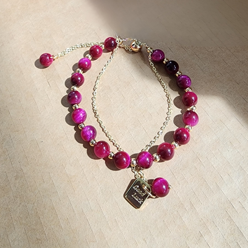 Natural Red Tiger Eye Bracelet (Wang Fu Stone) | Gelang Tiger Eye Merah Semula Jadi | Adjustable Gold Chain | Confidence & Protection Jewelry
