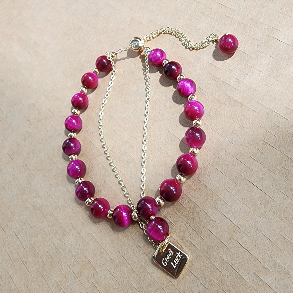 Natural Red Tiger Eye Bracelet (Wang Fu Stone) | Gelang Tiger Eye Merah Semula Jadi | Adjustable Gold Chain | Confidence & Protection Jewelry