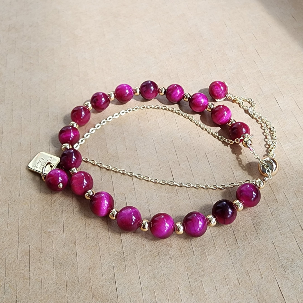 Natural Red Tiger Eye Bracelet (Wang Fu Stone) | Gelang Tiger Eye Merah Semula Jadi | Adjustable Gold Chain | Confidence & Protection Jewelry