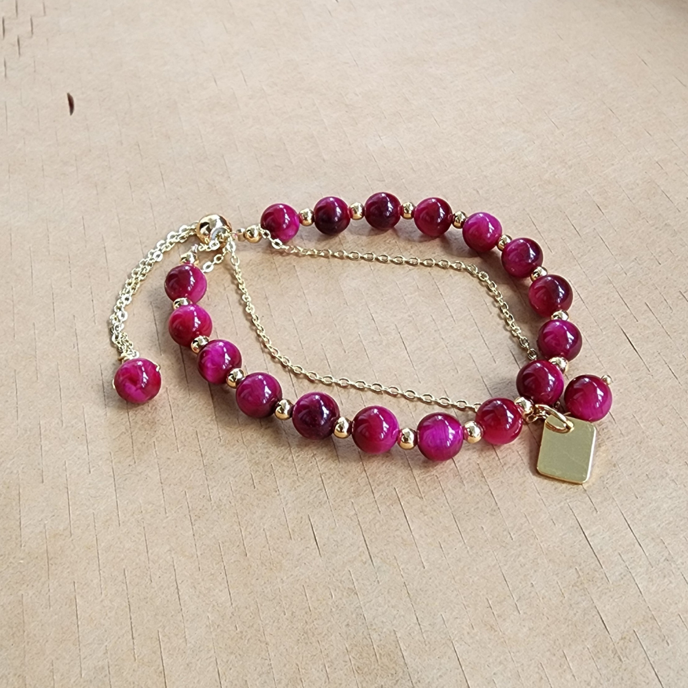 Natural Red Tiger Eye Bracelet (Wang Fu Stone) | Gelang Tiger Eye Merah Semula Jadi | Adjustable Gold Chain | Confidence & Protection Jewelry