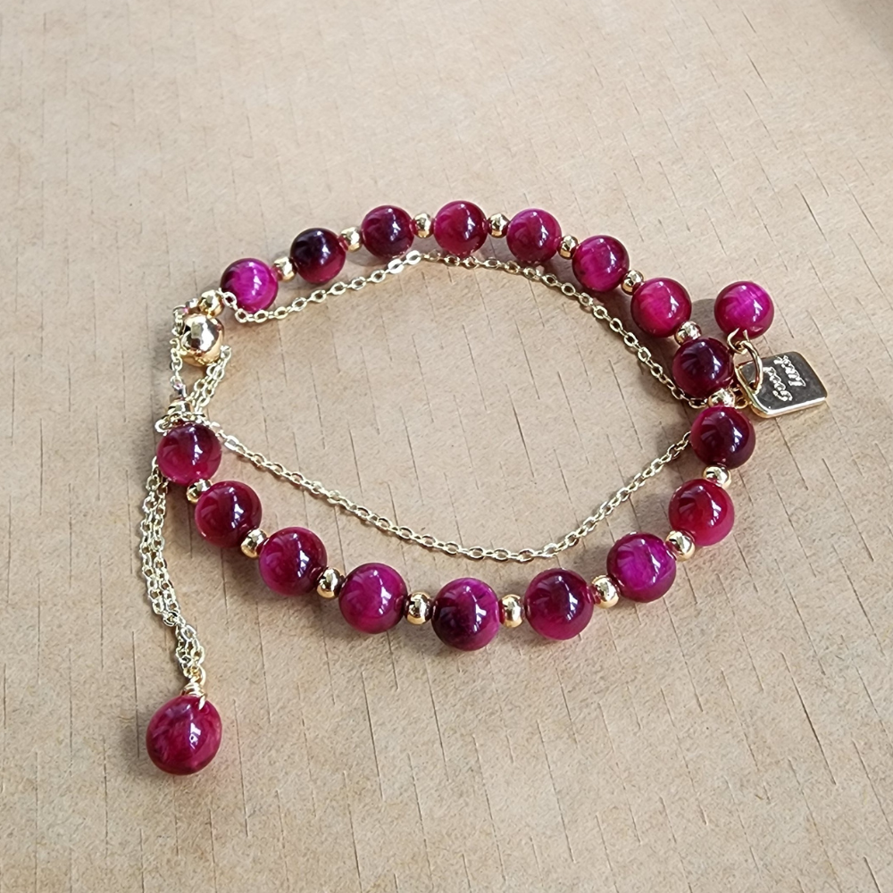 Natural Red Tiger Eye Bracelet (Wang Fu Stone) | Gelang Tiger Eye Merah Semula Jadi | Adjustable Gold Chain | Confidence & Protection Jewelry
