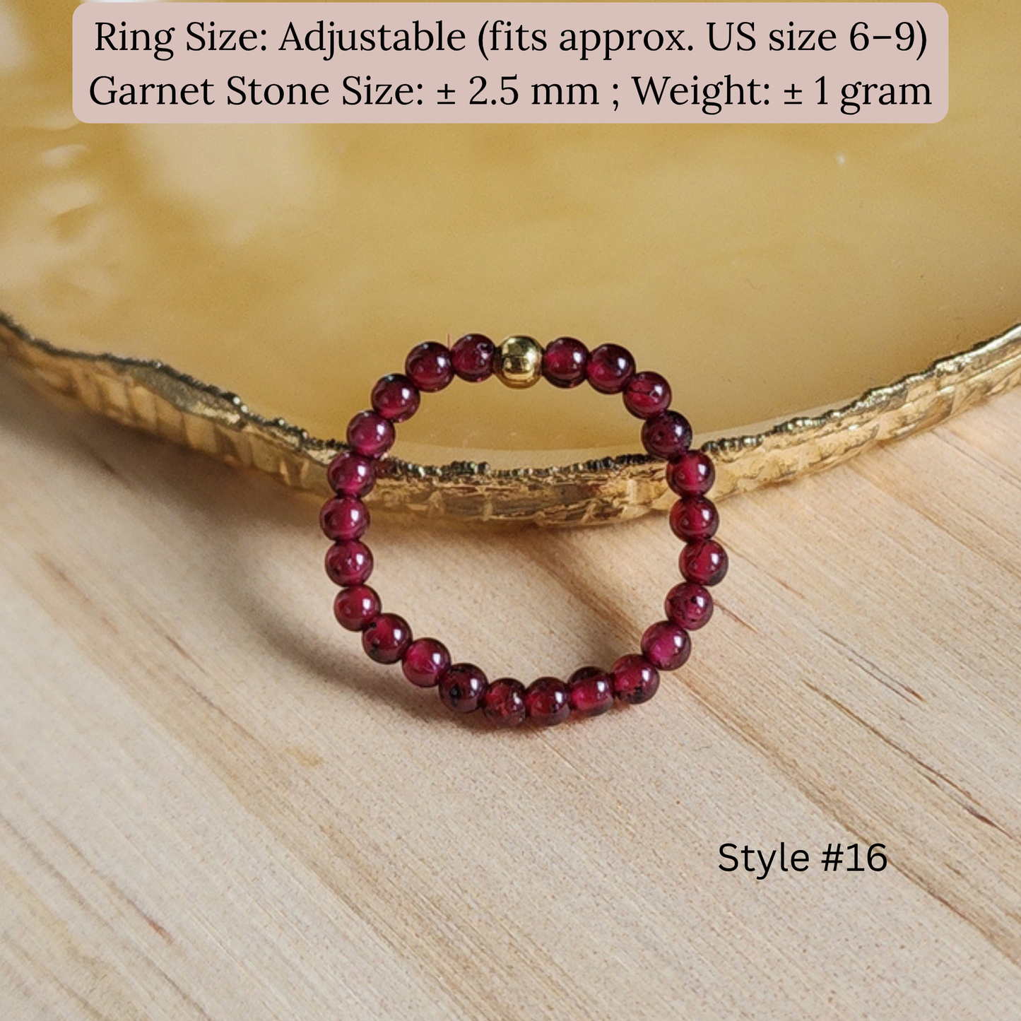 Natural Garnet Adjustable Crystal Ring – Silver Plated Wine Red Gemstone Ring | Energy Jewelry Gift for Women | Cincin Garnet Semula Jadi Boleh Laras