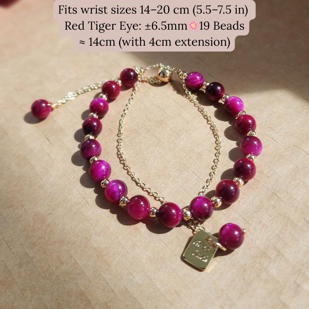 Natural Red Tiger Eye Bracelet (Wang Fu Stone) | Gelang Tiger Eye Merah Semula Jadi | Adjustable Gold Chain | Confidence & Protection Jewelry