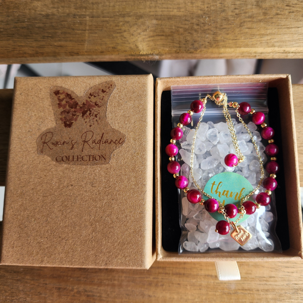 Natural Red Tiger Eye Bracelet (Wang Fu Stone) | Gelang Tiger Eye Merah Semula Jadi | Adjustable Gold Chain | Confidence & Protection Jewelry
