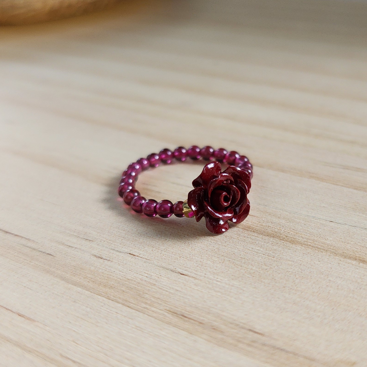 Natural Garnet Adjustable Crystal Ring – Silver Plated Wine Red Gemstone Ring | Energy Jewelry Gift for Women | Cincin Garnet Semula Jadi Boleh Laras