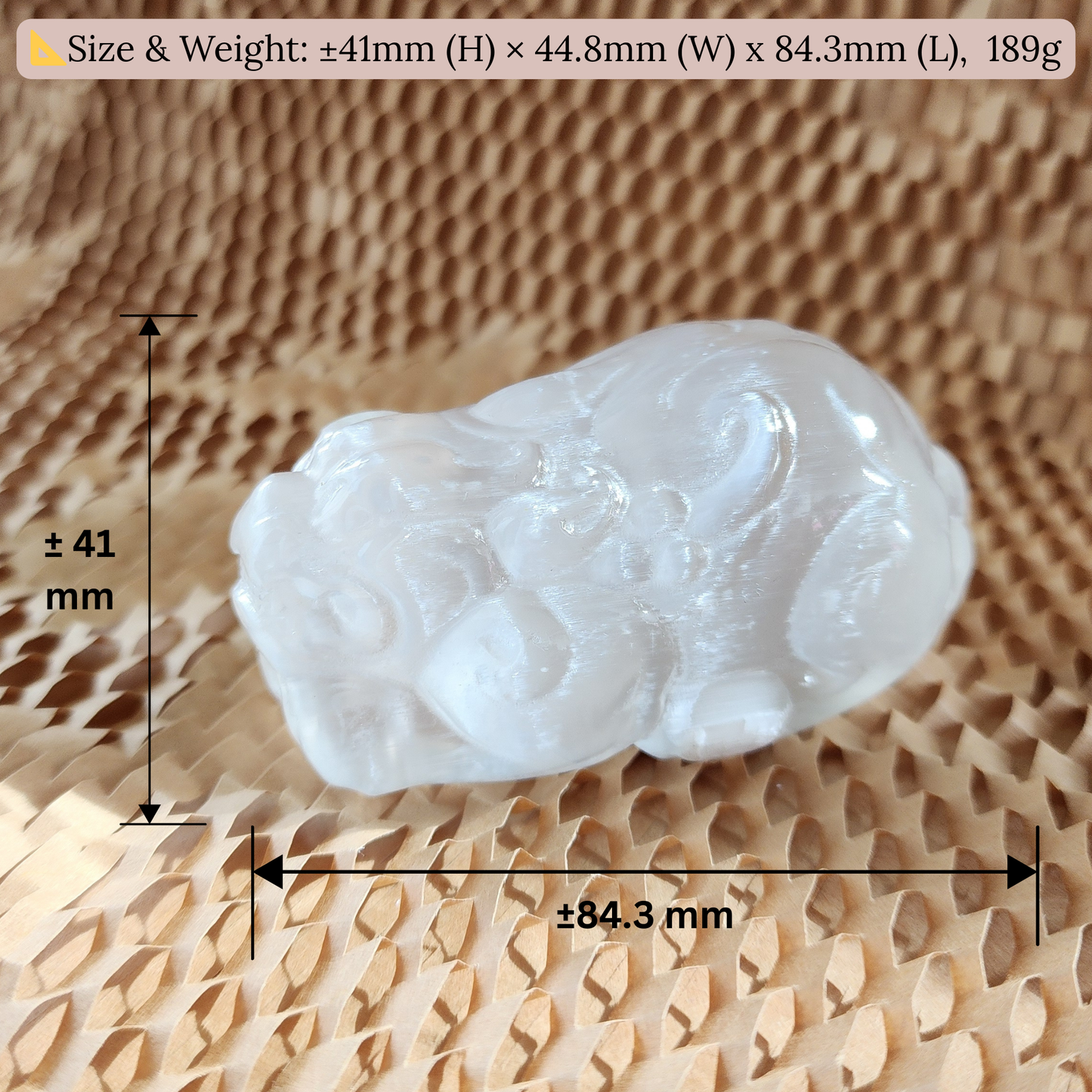Natural Moroccan Selenite Pixiu Figurine | Hand-Carved Energy Cleansing Décor | Patung Pixiu Selenite Asli Maghribi