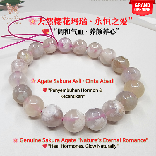 Natural Sakura Agate Bracelet 天然樱花玛瑙手串 | Gelang Sakura Agate Asli-Eternal Love | 樱花守护女性之美 | Cinta Abadi & Kecantikan
