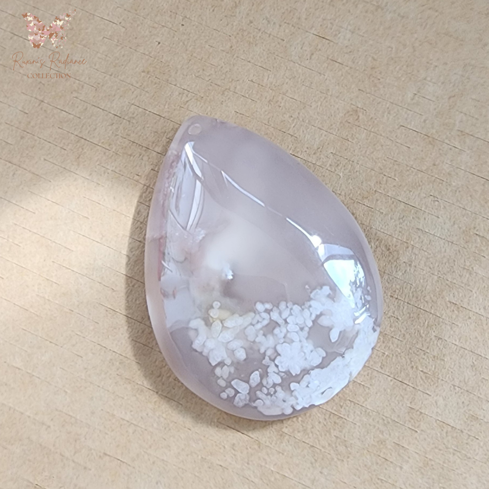 Natural Sakura Agate Teardrop Pendant | Loket Semula Jadi Sakura Agate Bentuk Titisan | Polished Crystal with Through-Hole for DIY Necklace & Jewelry Making