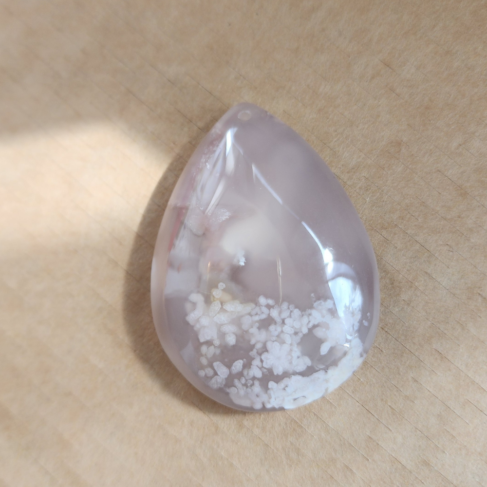 Natural Sakura Agate Teardrop Pendant | Loket Semula Jadi Sakura Agate Bentuk Titisan | Polished Crystal with Through-Hole for DIY Necklace & Jewelry Making
