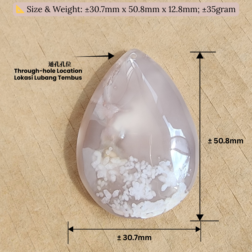 Natural Sakura Agate Teardrop Pendant | Loket Semula Jadi Sakura Agate Bentuk Titisan | Polished Crystal with Through-Hole for DIY Necklace & Jewelry Making
