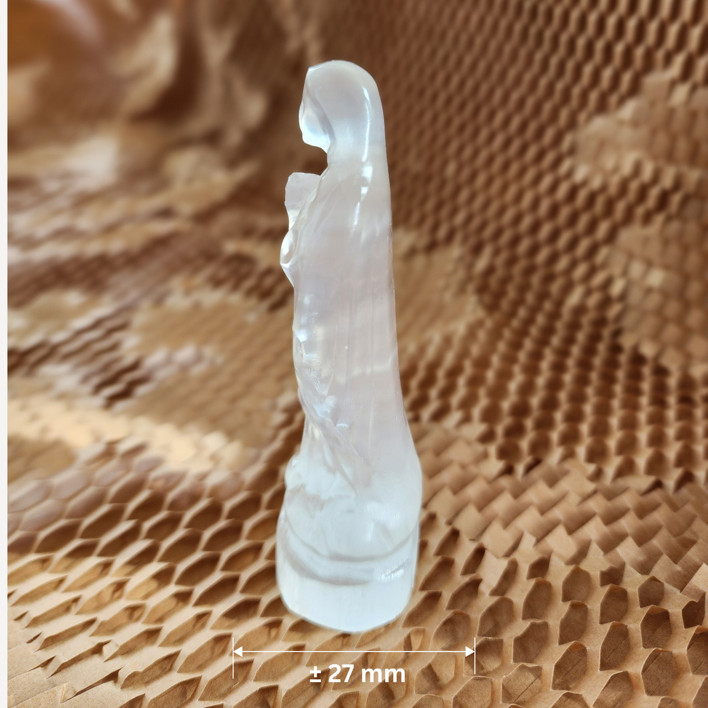 Natural Moroccan Selenite Mother Mary Figurine | Hand-Carved Energy Cleansing Décor | Patung Maria Suci Selenite Asli Maghribi