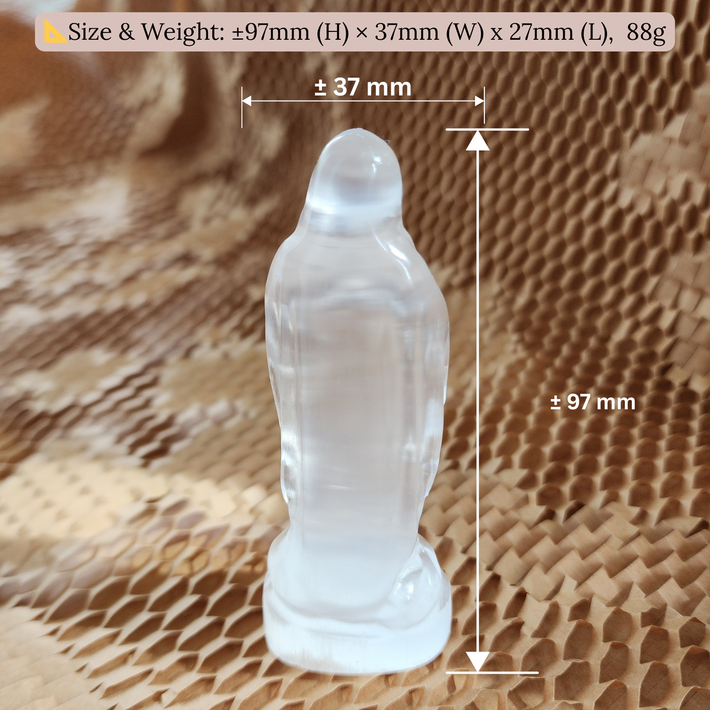 Natural Moroccan Selenite Mother Mary Figurine | Hand-Carved Energy Cleansing Décor | Patung Maria Suci Selenite Asli Maghribi