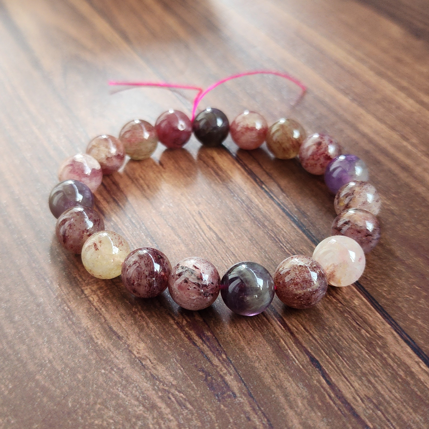 Natural Super 8 Amethyst & Strawberry Quartz Bracelet – Love Energy, Calm & Protection | Gelang Amethyst & Quartz Semula Jadi – Tenaga Cinta & Keseimbangan