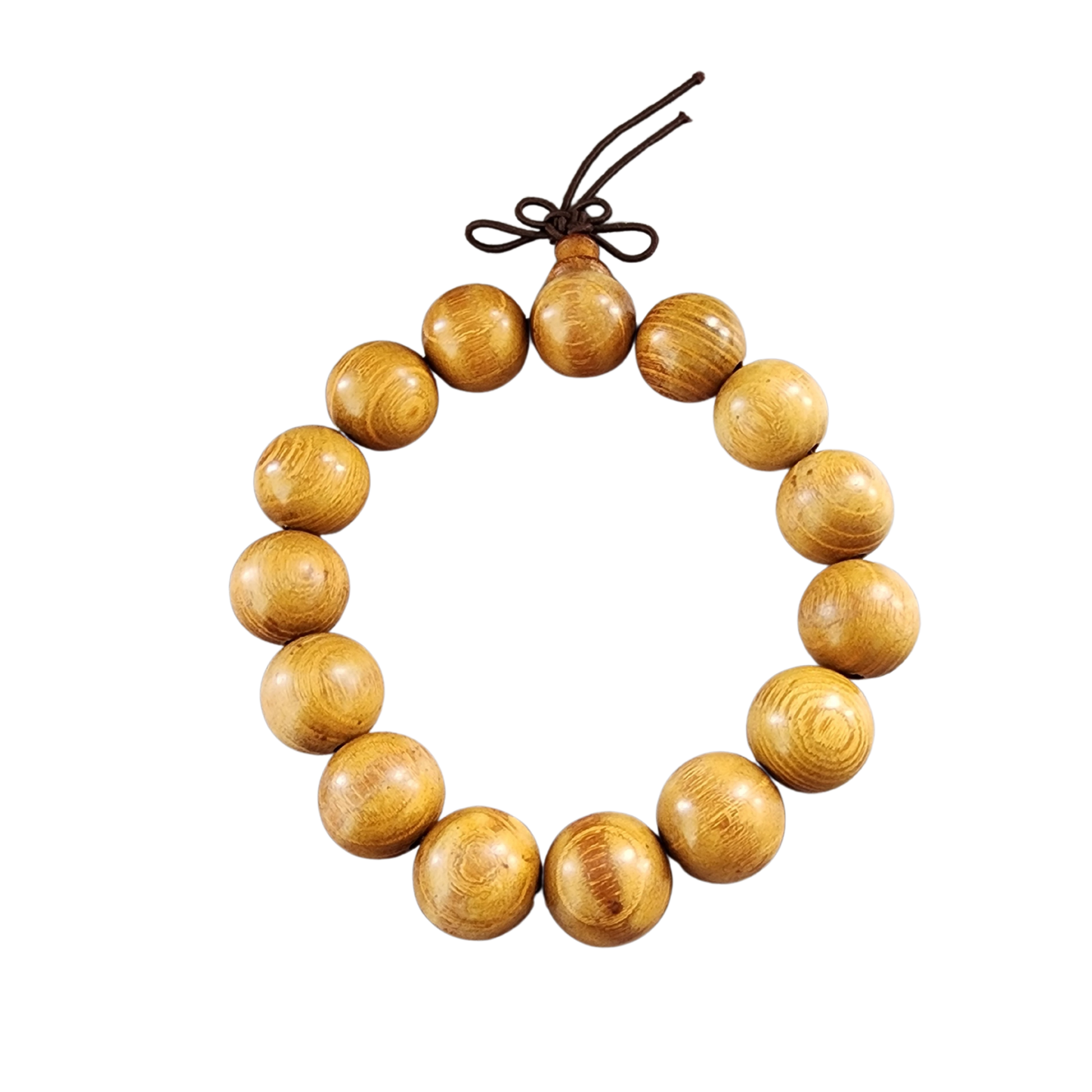Natural Golden Wood Bead Bracelet | Handmade Wooden Prayer Beads Gelang Kayu Meditasi Boleh Laras Uniseks