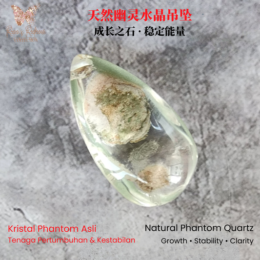 Natural Phantom Quartz Pendant | Clear Ghost Crystal with Natural Inclusions | Loket Kristal Phantom Asli untuk Kalung & DIY