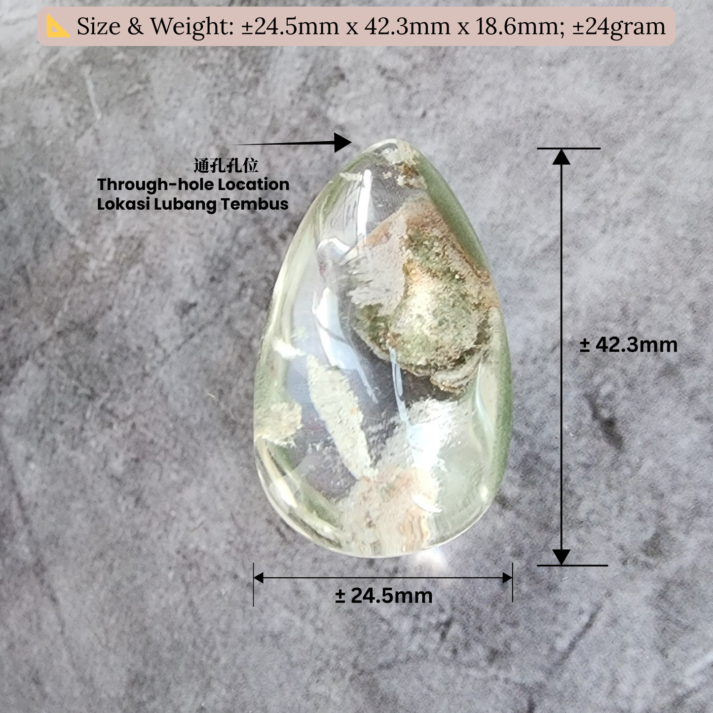Natural Phantom Quartz Pendant | Clear Ghost Crystal with Natural Inclusions | Loket Kristal Phantom Asli untuk Kalung & DIY