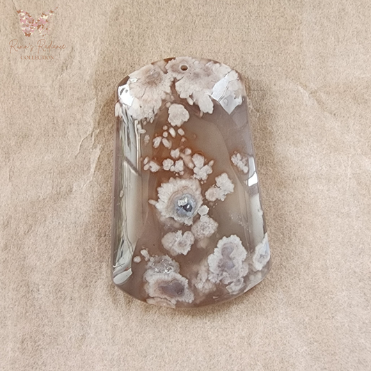 Natural Sakura Agate Pendant | Loket Semula Jadi Sakura Agate | Polished Crystal with Through-Hole for DIY Necklace & Jewelry Making