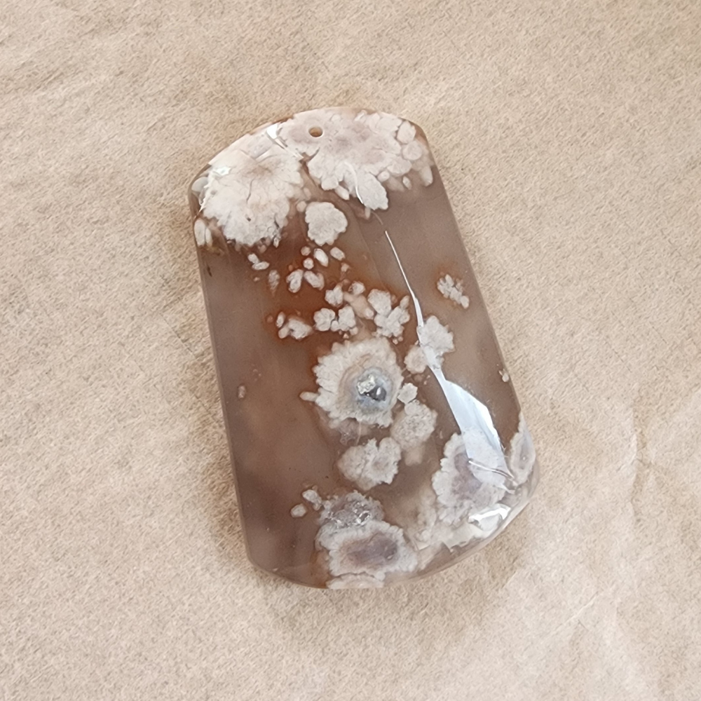 Natural Sakura Agate Pendant | Loket Semula Jadi Sakura Agate | Polished Crystal with Through-Hole for DIY Necklace & Jewelry Making