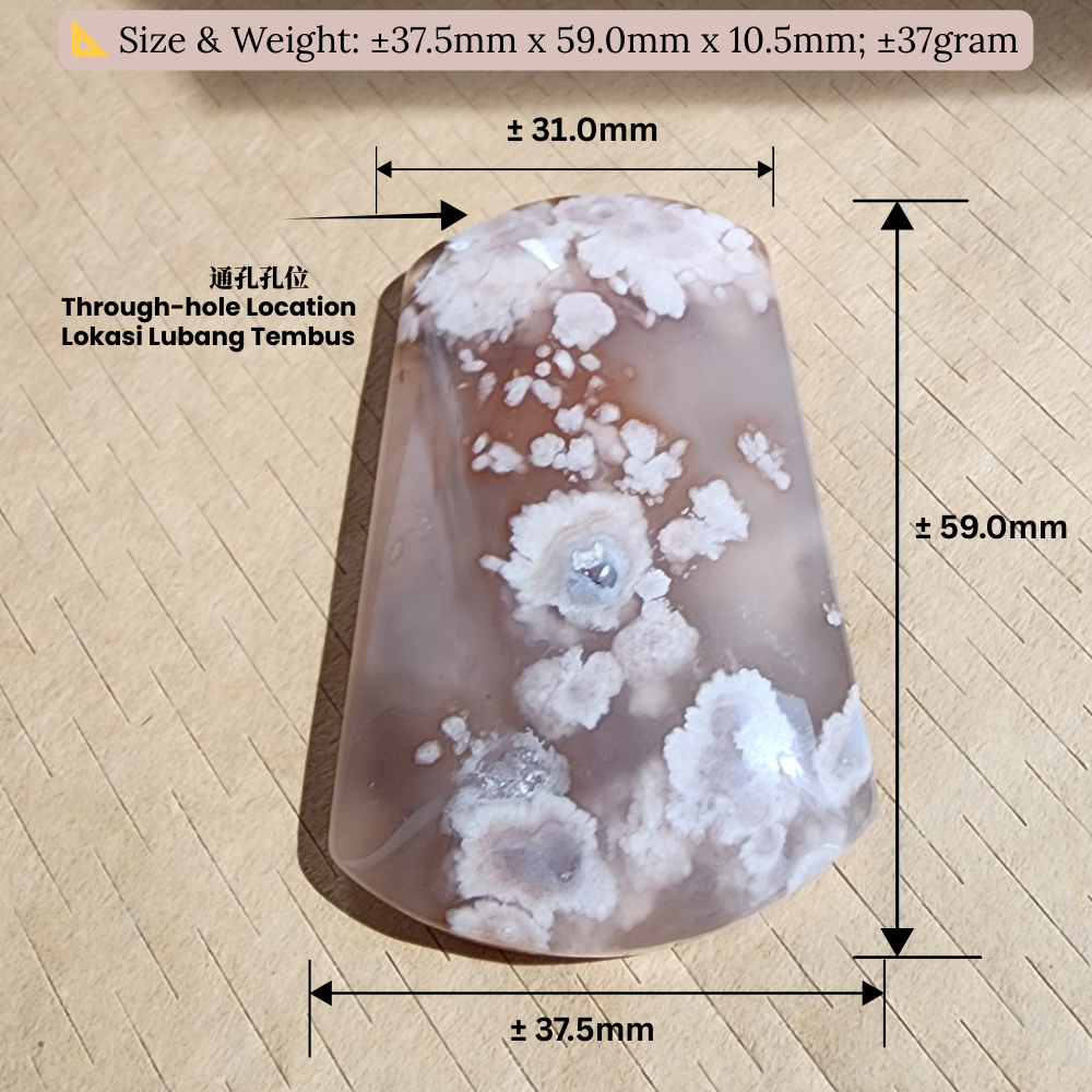 Natural Sakura Agate Pendant | Loket Semula Jadi Sakura Agate | Polished Crystal with Through-Hole for DIY Necklace & Jewelry Making