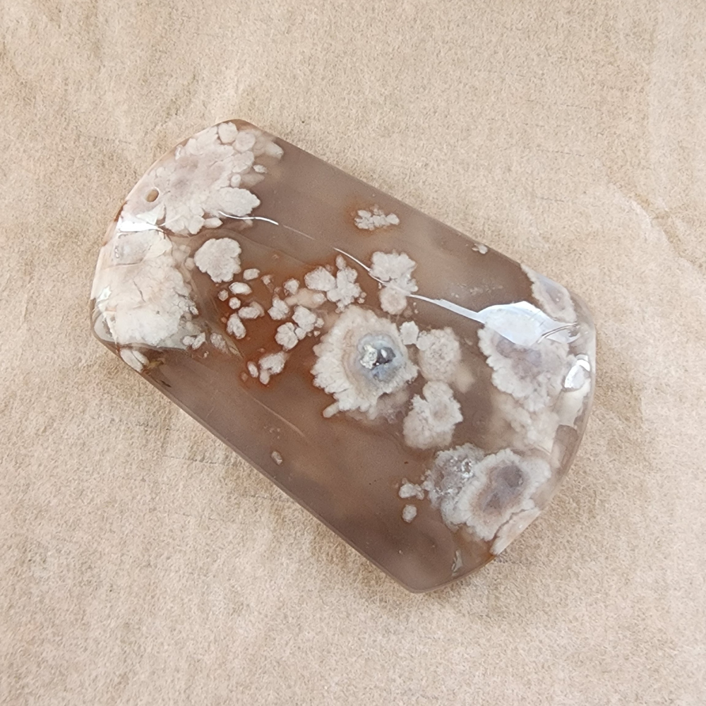 Natural Sakura Agate Pendant | Loket Semula Jadi Sakura Agate | Polished Crystal with Through-Hole for DIY Necklace & Jewelry Making