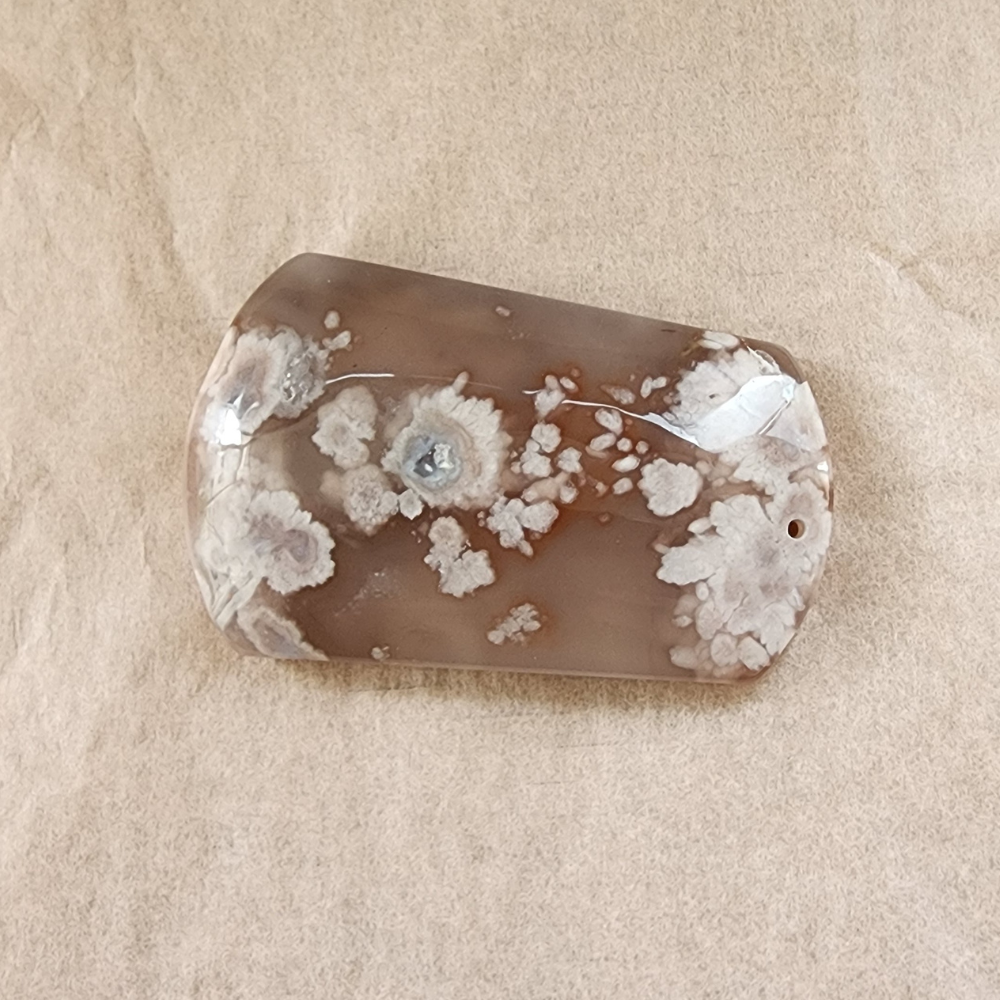 Natural Sakura Agate Pendant | Loket Semula Jadi Sakura Agate | Polished Crystal with Through-Hole for DIY Necklace & Jewelry Making