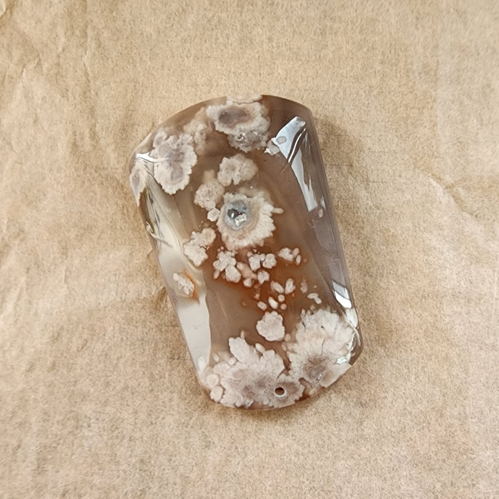 Natural Sakura Agate Pendant | Loket Semula Jadi Sakura Agate | Polished Crystal with Through-Hole for DIY Necklace & Jewelry Making