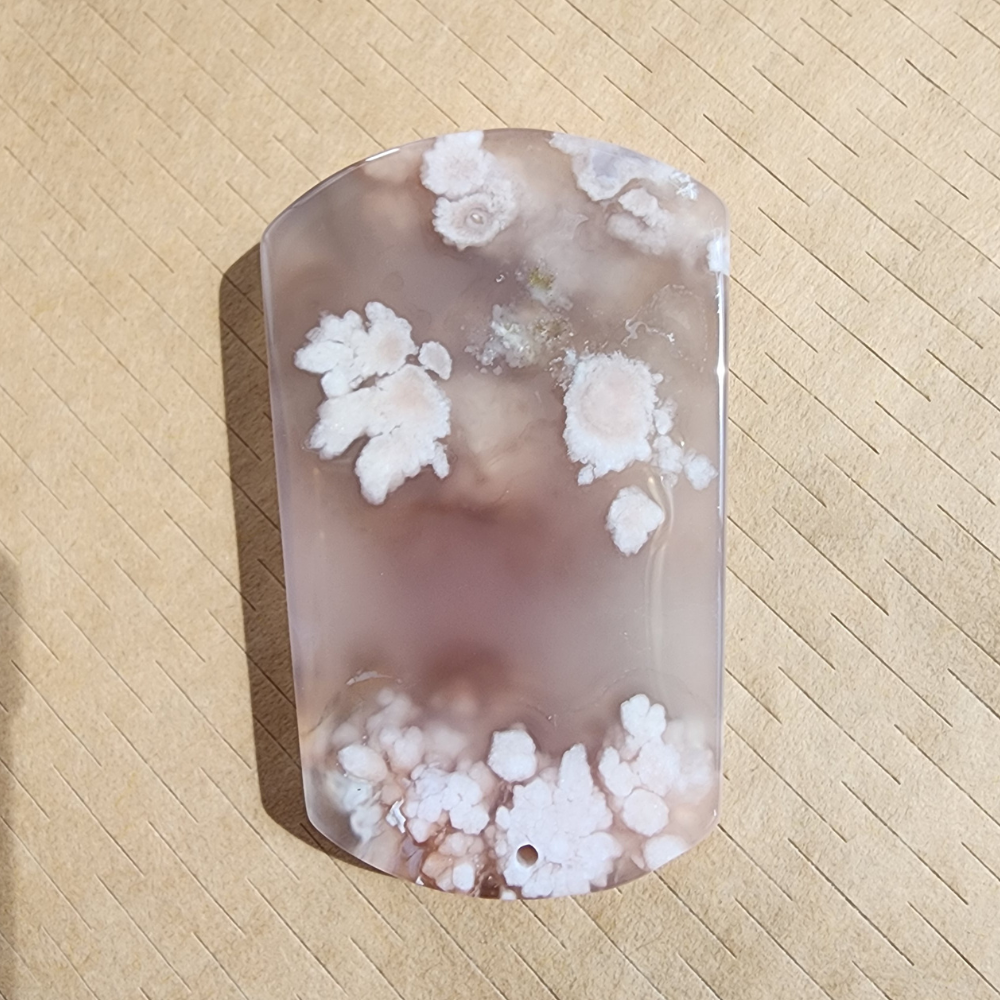 Natural Sakura Agate Pendant | Loket Semula Jadi Sakura Agate | Polished Crystal with Through-Hole for DIY Necklace & Jewelry Making