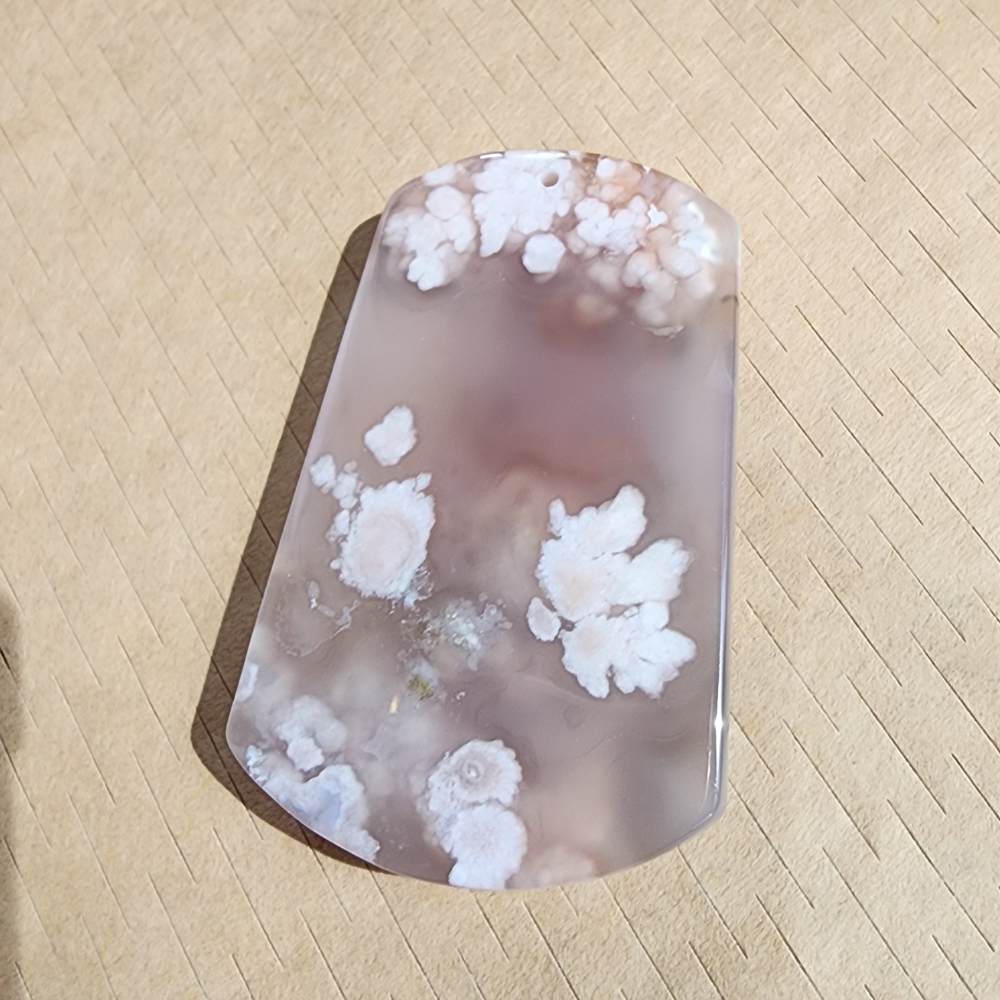 Natural Sakura Agate Pendant | Loket Semula Jadi Sakura Agate | Polished Crystal with Through-Hole for DIY Necklace & Jewelry Making