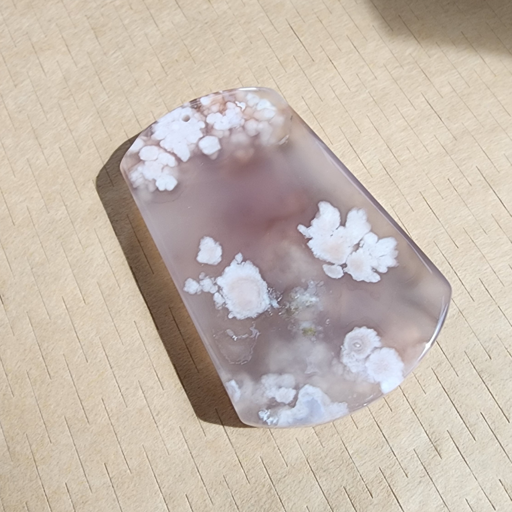 Natural Sakura Agate Pendant | Loket Semula Jadi Sakura Agate | Polished Crystal with Through-Hole for DIY Necklace & Jewelry Making