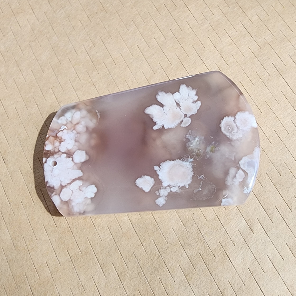 Natural Sakura Agate Pendant | Loket Semula Jadi Sakura Agate | Polished Crystal with Through-Hole for DIY Necklace & Jewelry Making
