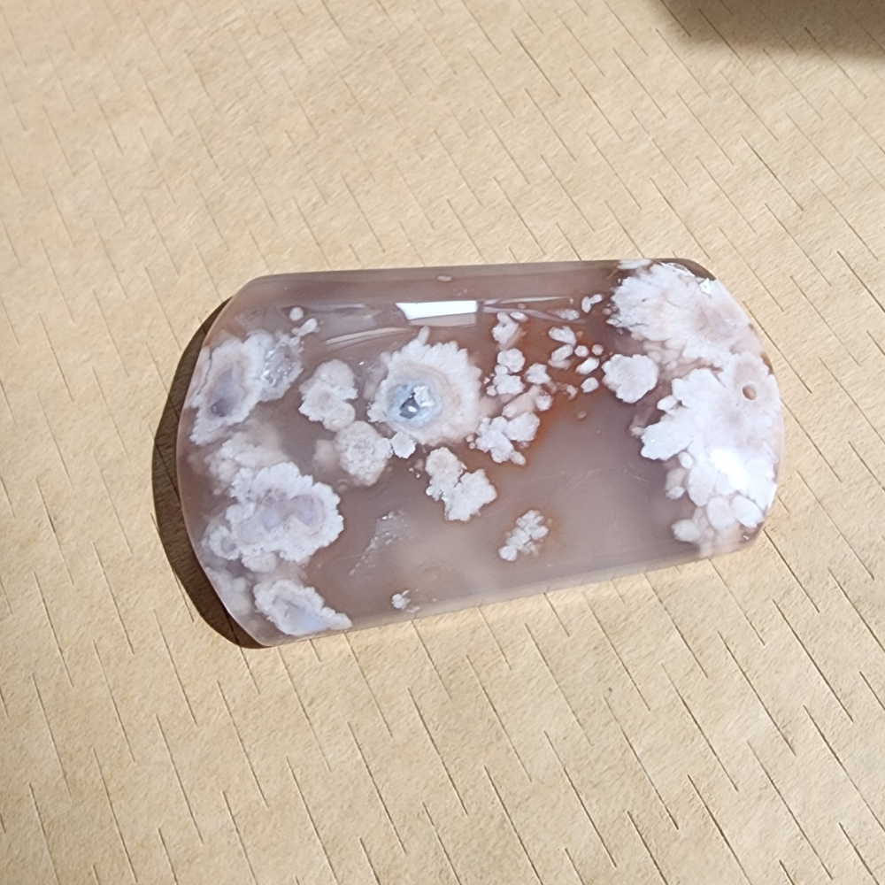 Natural Sakura Agate Pendant | Loket Semula Jadi Sakura Agate | Polished Crystal with Through-Hole for DIY Necklace & Jewelry Making