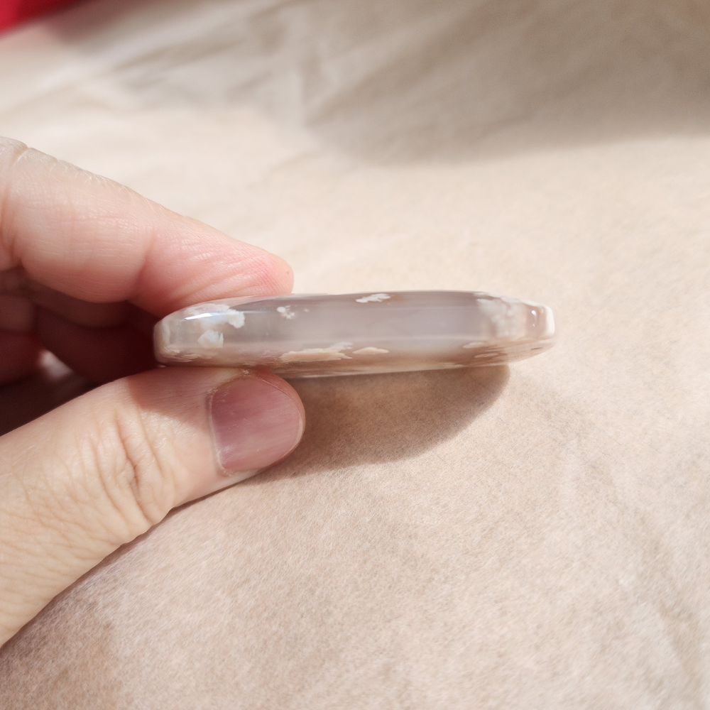 Natural Sakura Agate Pendant | Loket Semula Jadi Sakura Agate | Polished Crystal with Through-Hole for DIY Necklace & Jewelry Making