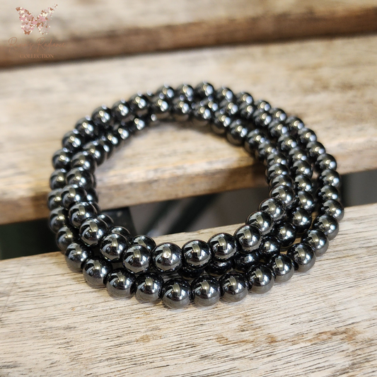 Natural Magnetic Hematite 3-Loop Bracelet Necklace | Gelang 3 Lingkaran Hematit Magnetik Asli – Grounding, Calming & Unisex Daily Wear