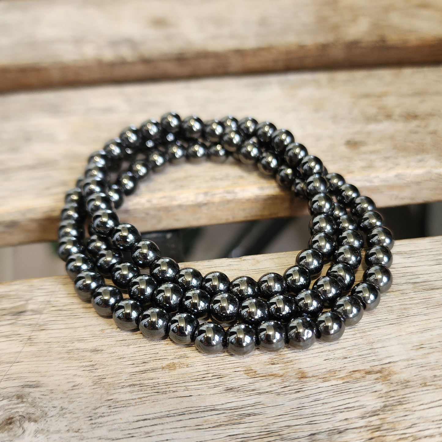 Natural Magnetic Hematite 3-Loop Bracelet Necklace | Gelang 3 Lingkaran Hematit Magnetik Asli – Grounding, Calming & Unisex Daily Wear