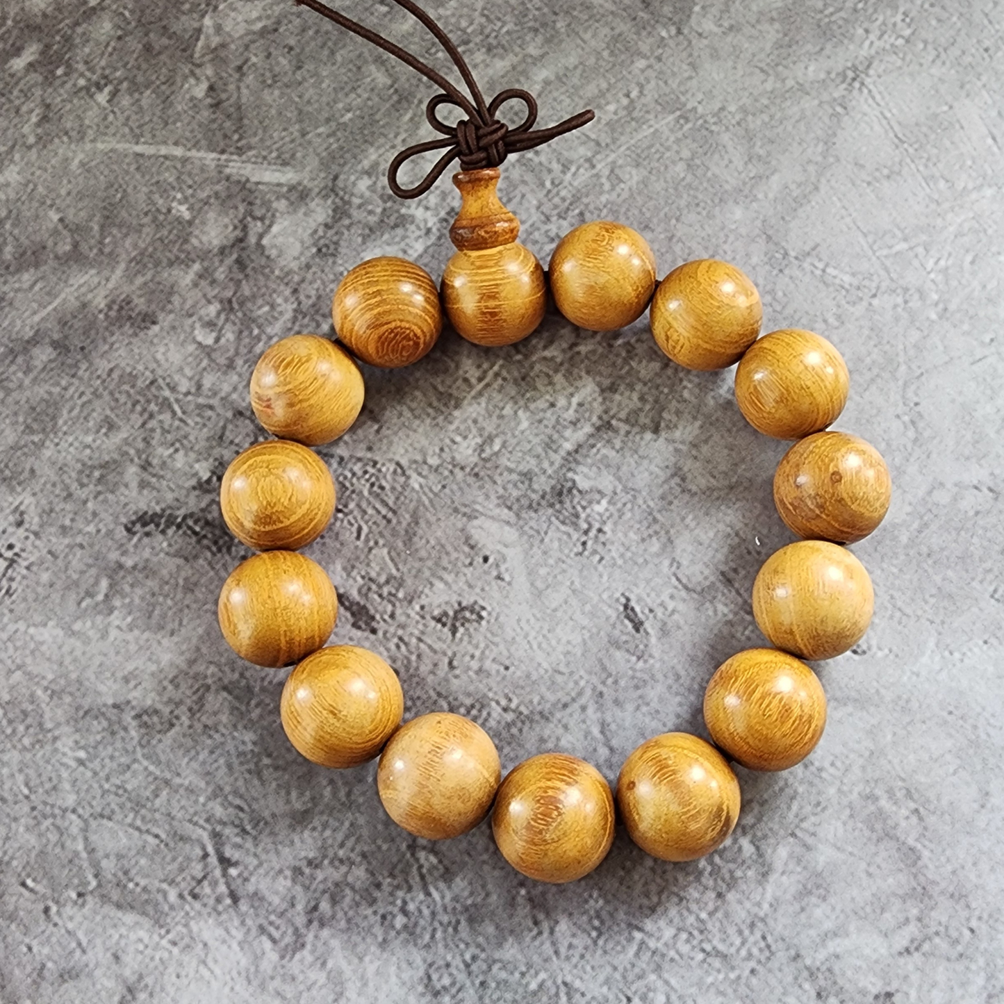 Natural Golden Wood Bead Bracelet | Handmade Wooden Prayer Beads Gelang Kayu Meditasi Boleh Laras Uniseks