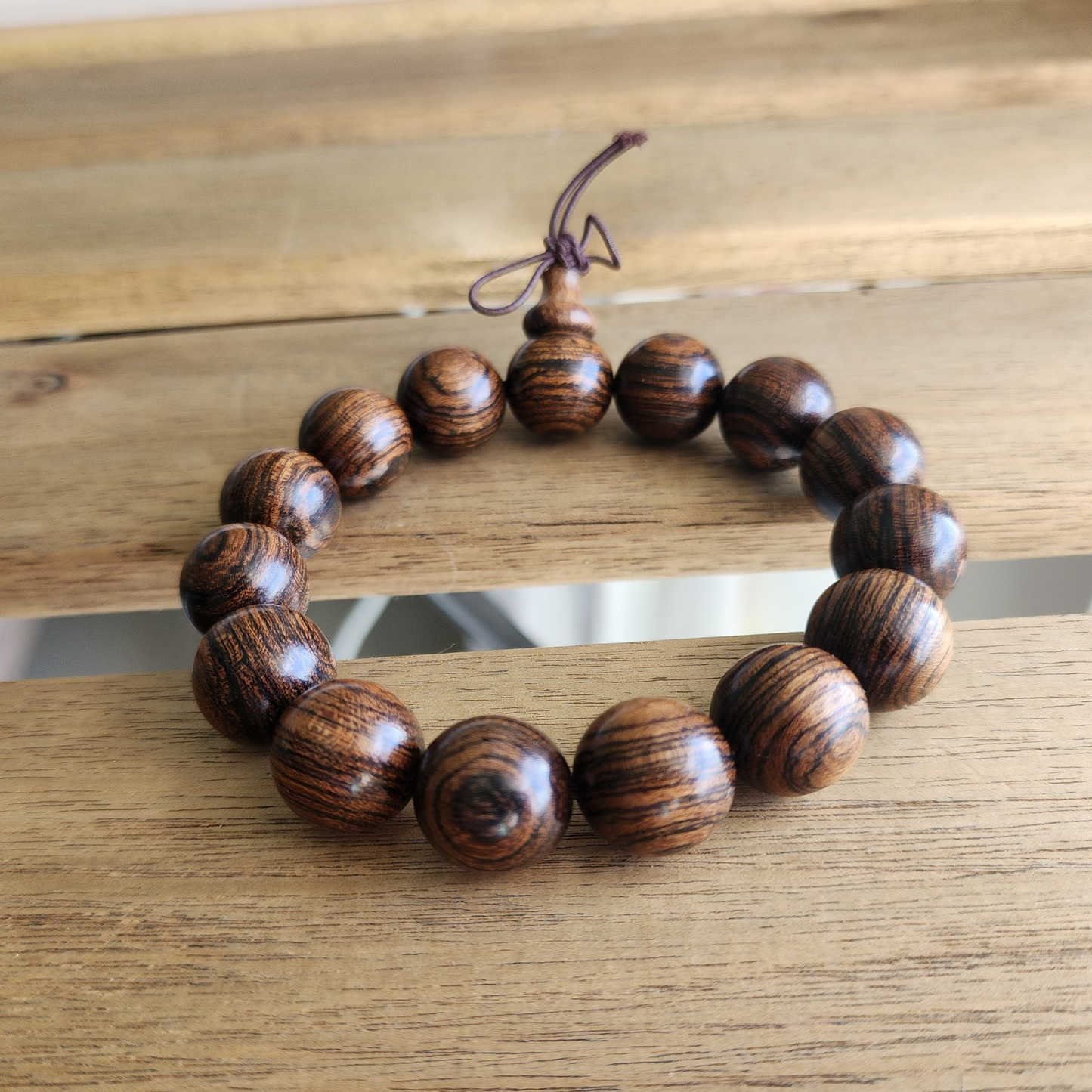 Natural Tiger Grain Sandalwood Bracelet | Tiger Stripe Wooden Beads | Gelang Kayu Corak Harimau Unisex