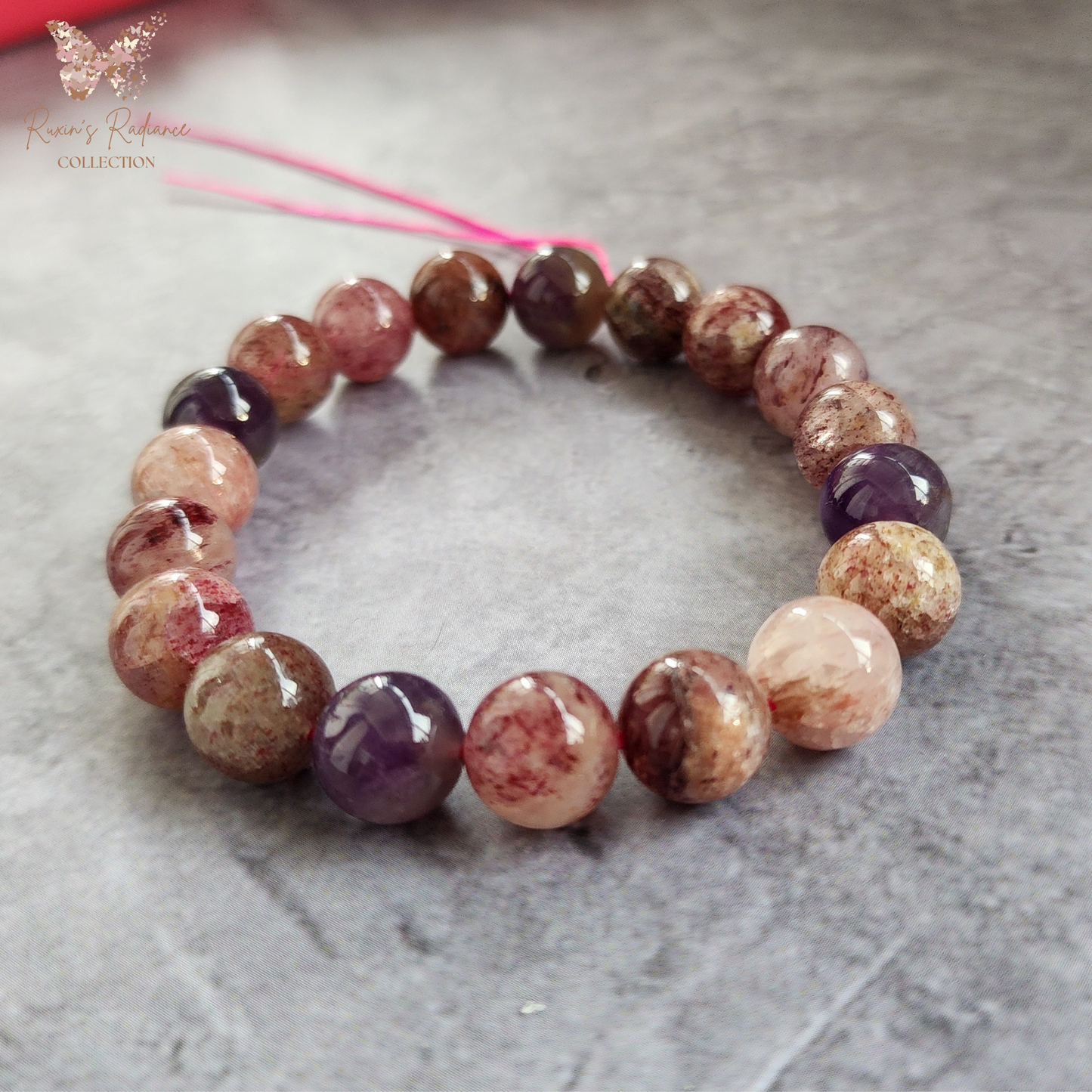Natural Super 8 Amethyst & Strawberry Quartz Bracelet – Love Energy, Calm & Protection | Gelang Amethyst & Quartz Semula Jadi – Tenaga Cinta & Keseimbangan