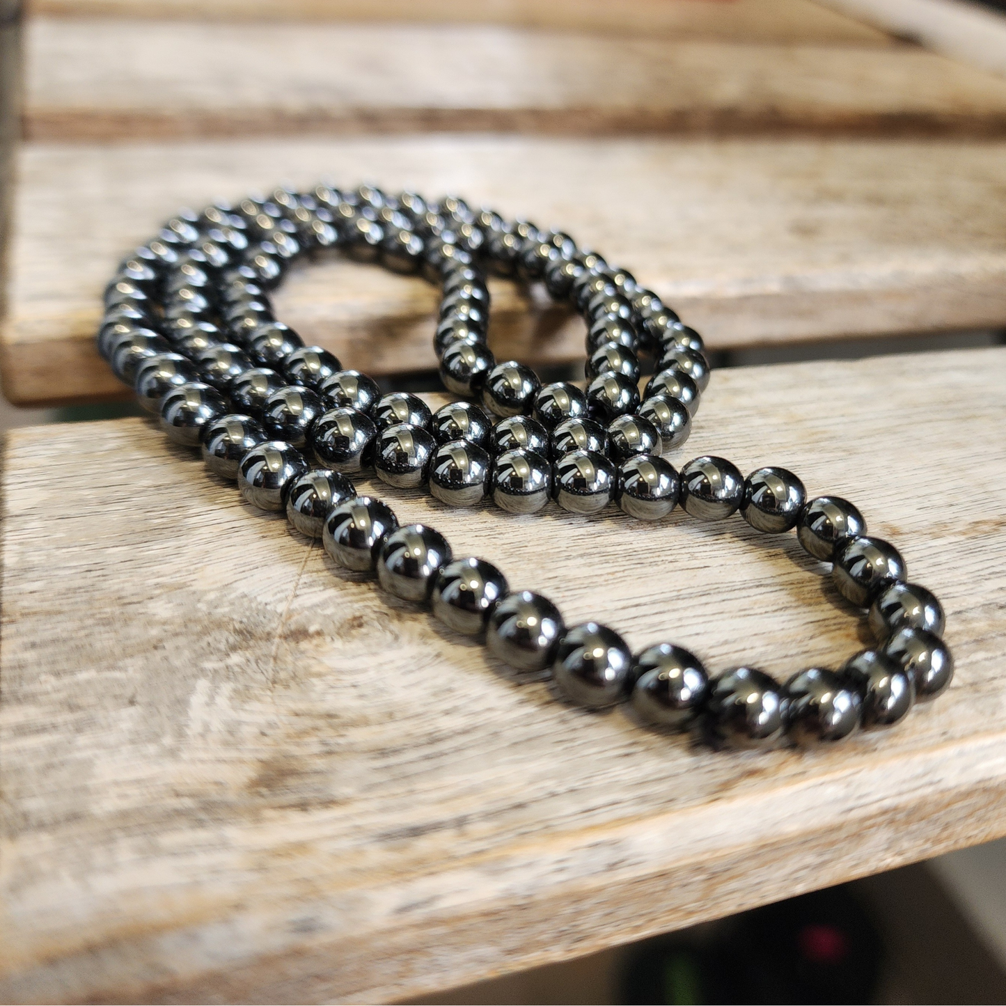 Natural Magnetic Hematite 3-Loop Bracelet Necklace | Gelang 3 Lingkaran Hematit Magnetik Asli – Grounding, Calming & Unisex Daily Wear