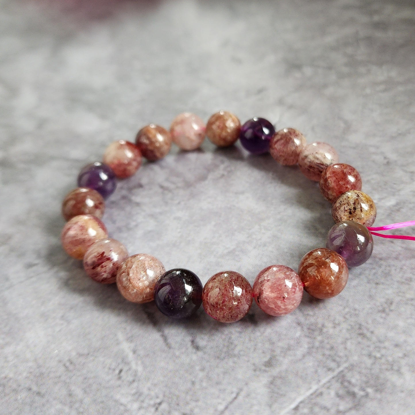 Natural Super 8 Amethyst & Strawberry Quartz Bracelet – Love Energy, Calm & Protection | Gelang Amethyst & Quartz Semula Jadi – Tenaga Cinta & Keseimbangan