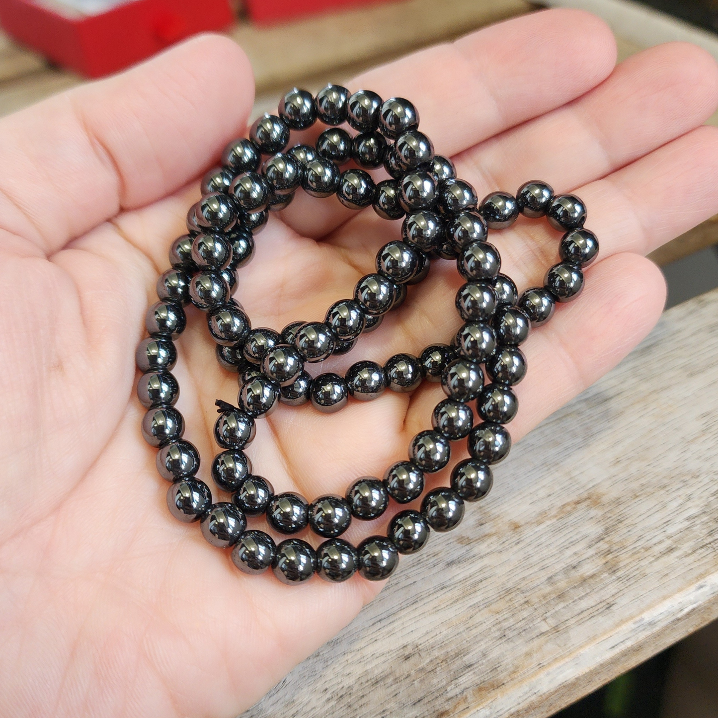 Natural Magnetic Hematite 3-Loop Bracelet Necklace | Gelang 3 Lingkaran Hematit Magnetik Asli – Grounding, Calming & Unisex Daily Wear