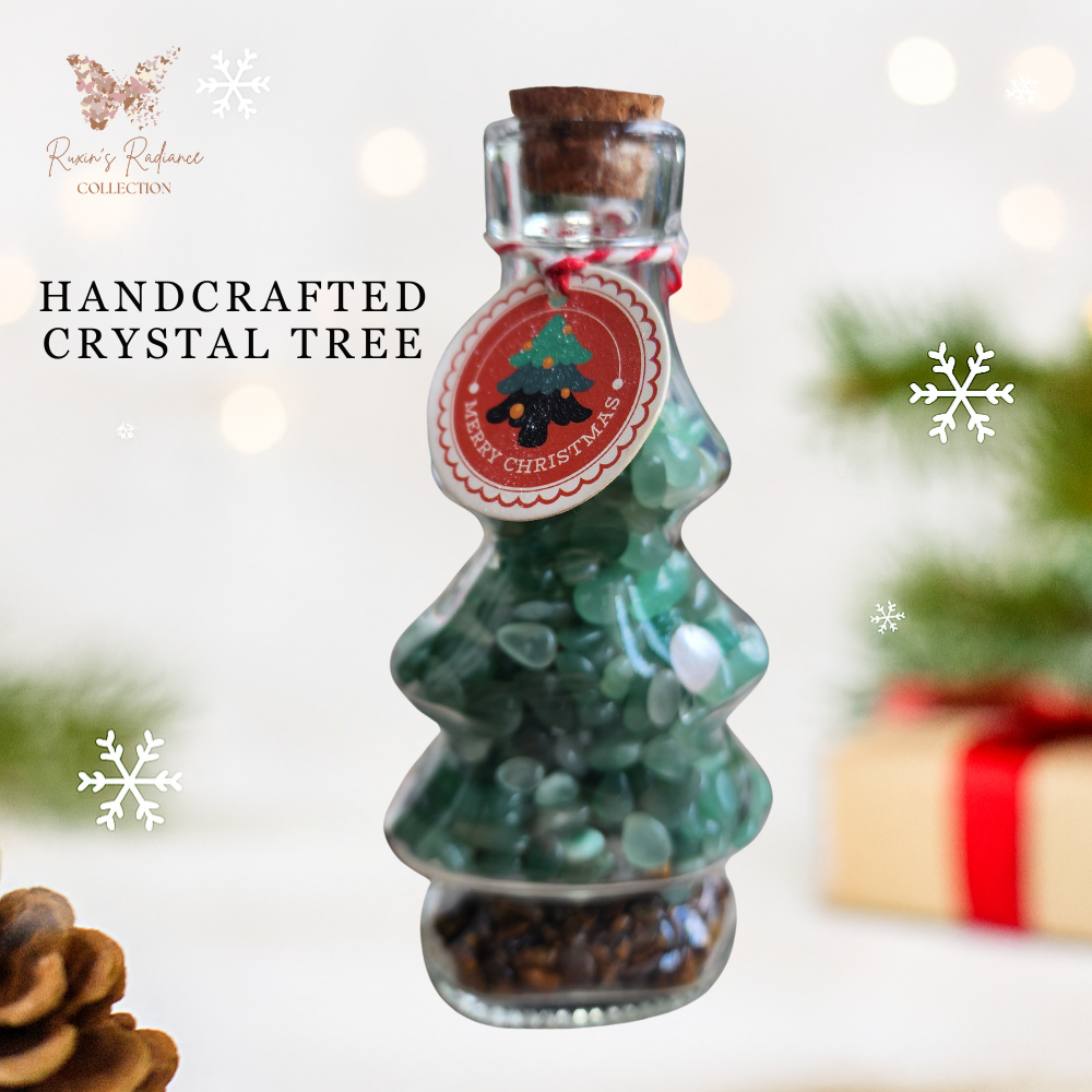 Natural Green Crystal Christmas Tree Bottle  Handmade Gemstone Decoration | 【Real Item | Limited Edition】 | Holiday Gift