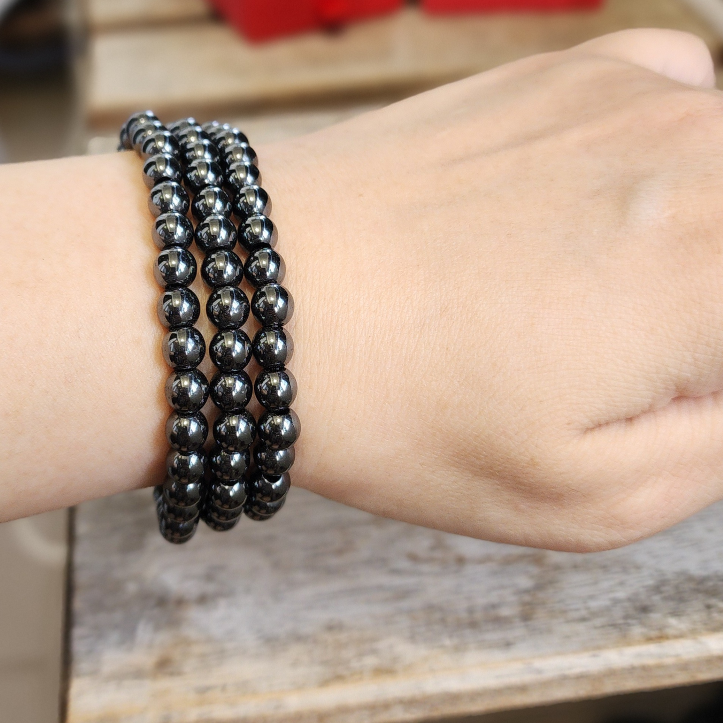 Natural Magnetic Hematite 3-Loop Bracelet Necklace | Gelang 3 Lingkaran Hematit Magnetik Asli – Grounding, Calming & Unisex Daily Wear