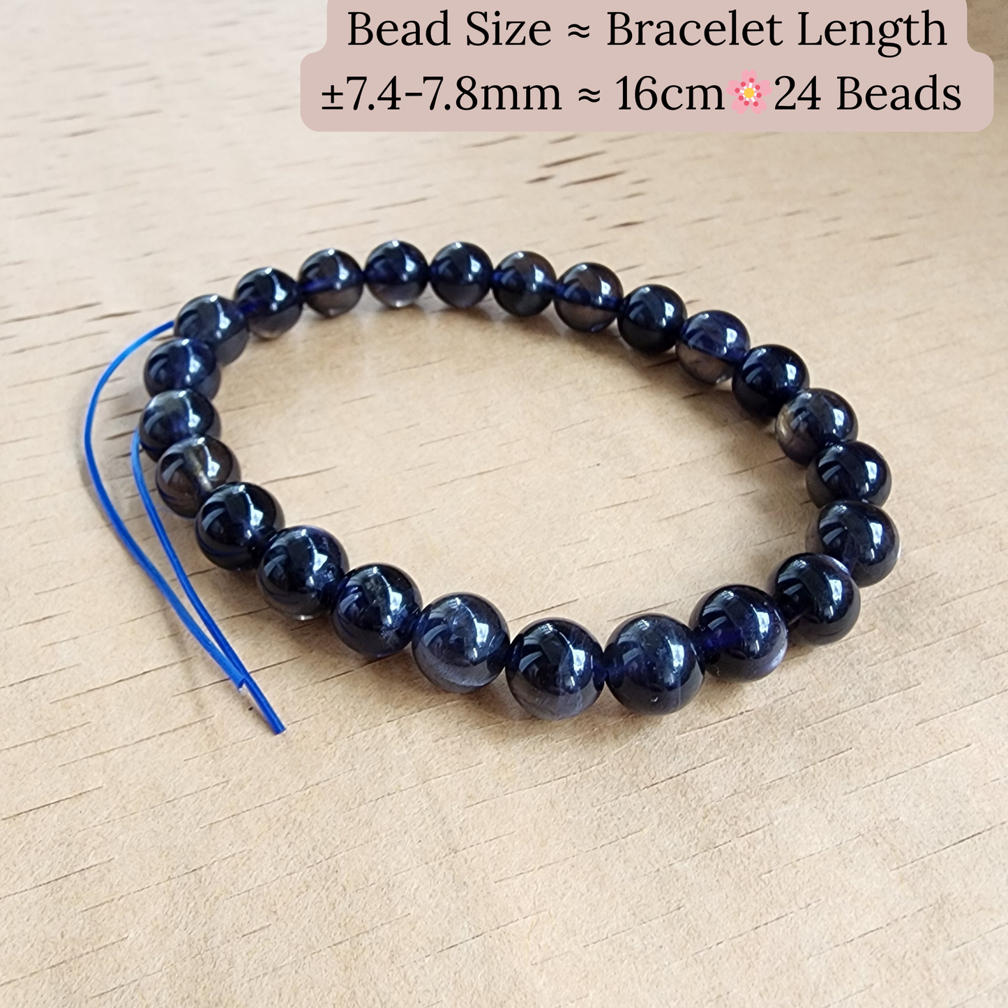 Natural Natural Lolite (Cordierite) Blue Crystal Bracelet 7.4–7.8mm, 24 Beads, 16cm | Clarity, Focus & Calm | Unisex Daily Wear | Gelang Kristal Lolite Ungu-Biru 7.4–7.8mm, 24 Manik, 16cm | Tenang & Fokus
