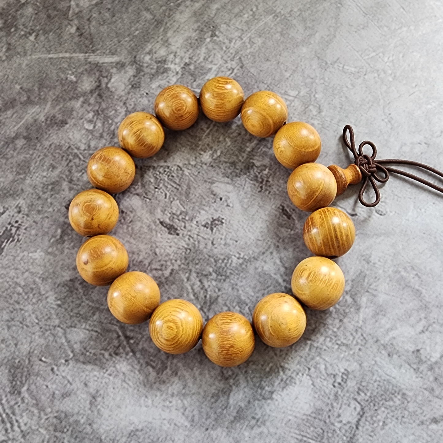 Natural Golden Wood Bead Bracelet | Handmade Wooden Prayer Beads Gelang Kayu Meditasi Boleh Laras Uniseks