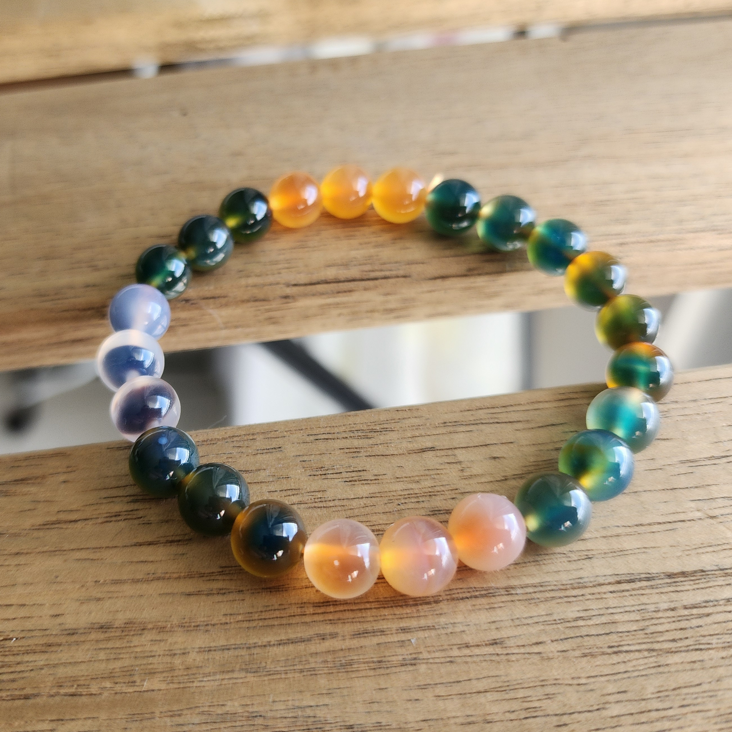 Natural Rainbow Candy Heart Agate Bracelet | Multi-Color Crystal for Joy, Balance & Harmony | Gelang Agate Pelangi Semula Jadi | Tenaga Positif & Keseimbangan Emosi