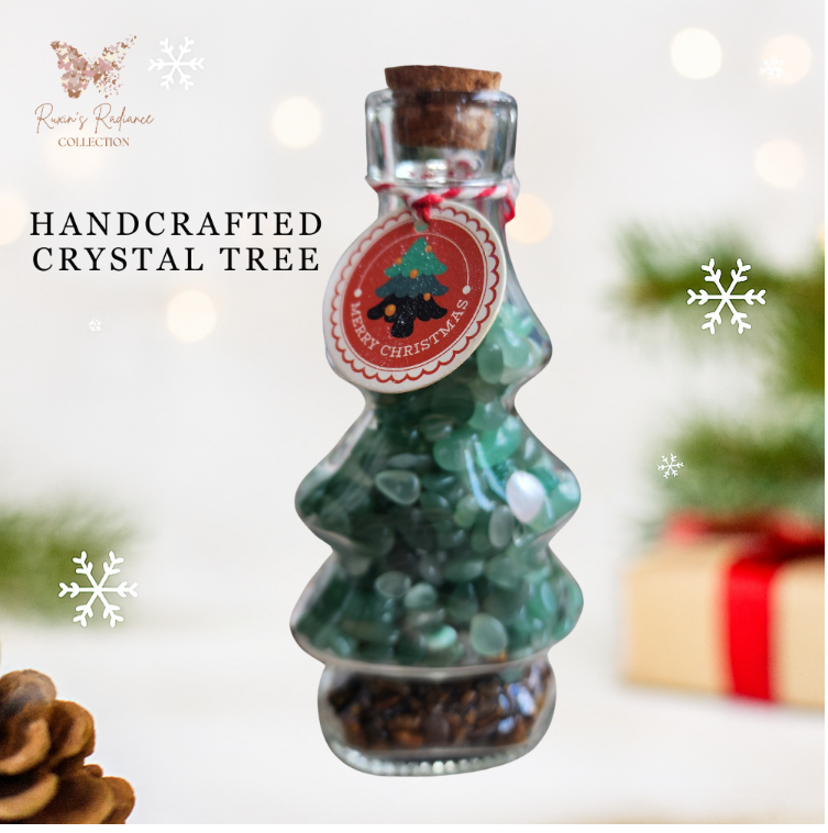 Natural Green Crystal Christmas Tree Bottle  Handmade Gemstone Decoration | 【Real Item | Limited Edition】 | Holiday Gift