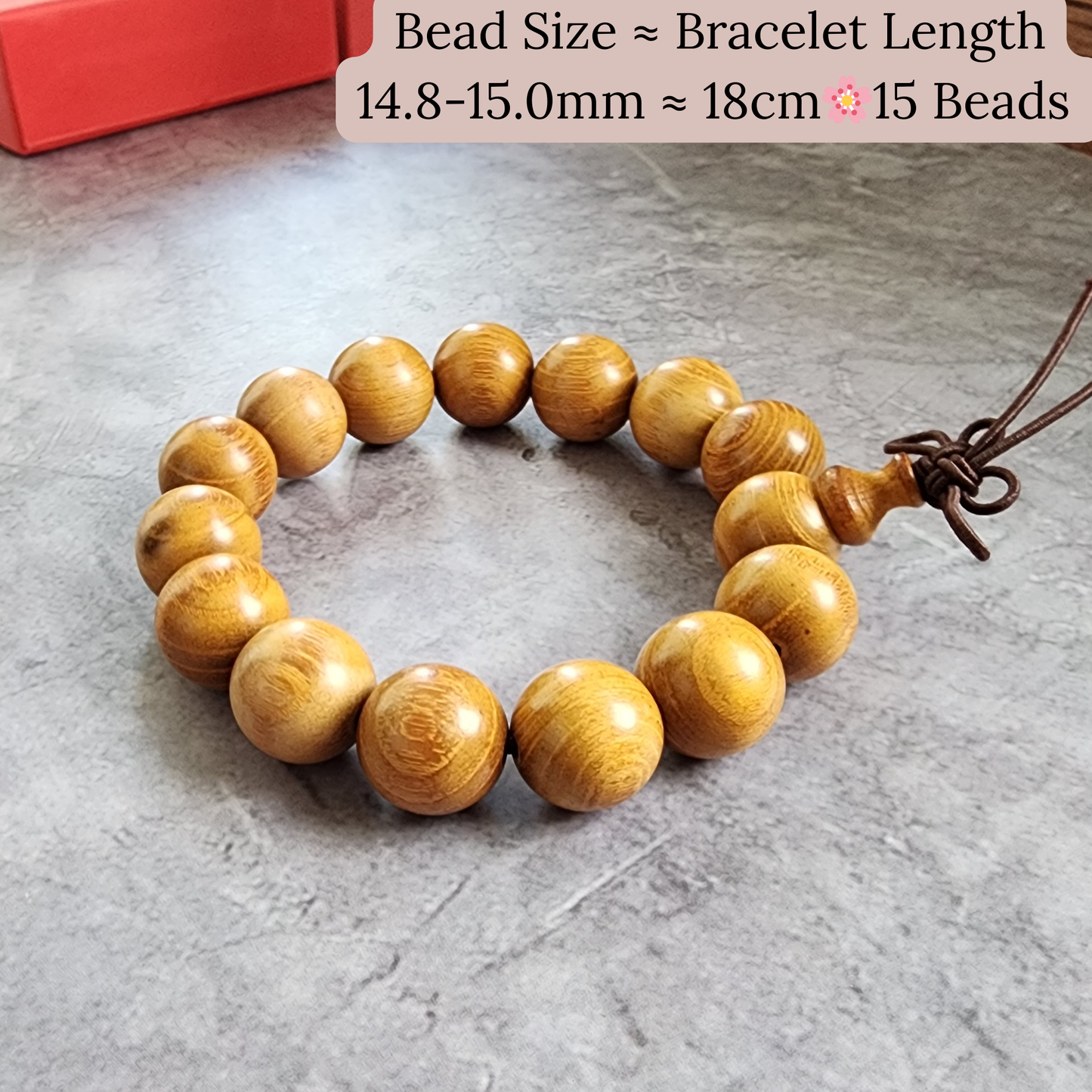 Natural Golden Wood Bead Bracelet | Handmade Wooden Prayer Beads Gelang Kayu Meditasi Boleh Laras Uniseks