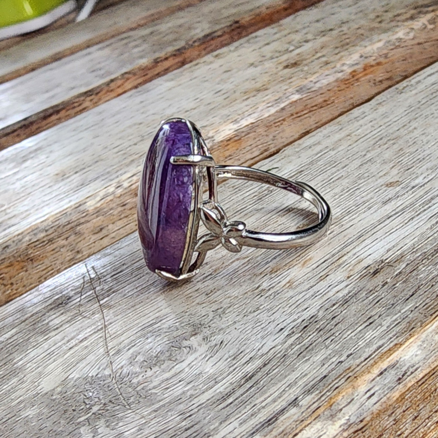 Ruxin's Radiance Collection-Natural Charoite Adjustable Ring – Purple Dragon Stone, Silver-Plated Half Silver | Cincin Charoite Semula Jadi Boleh Laras