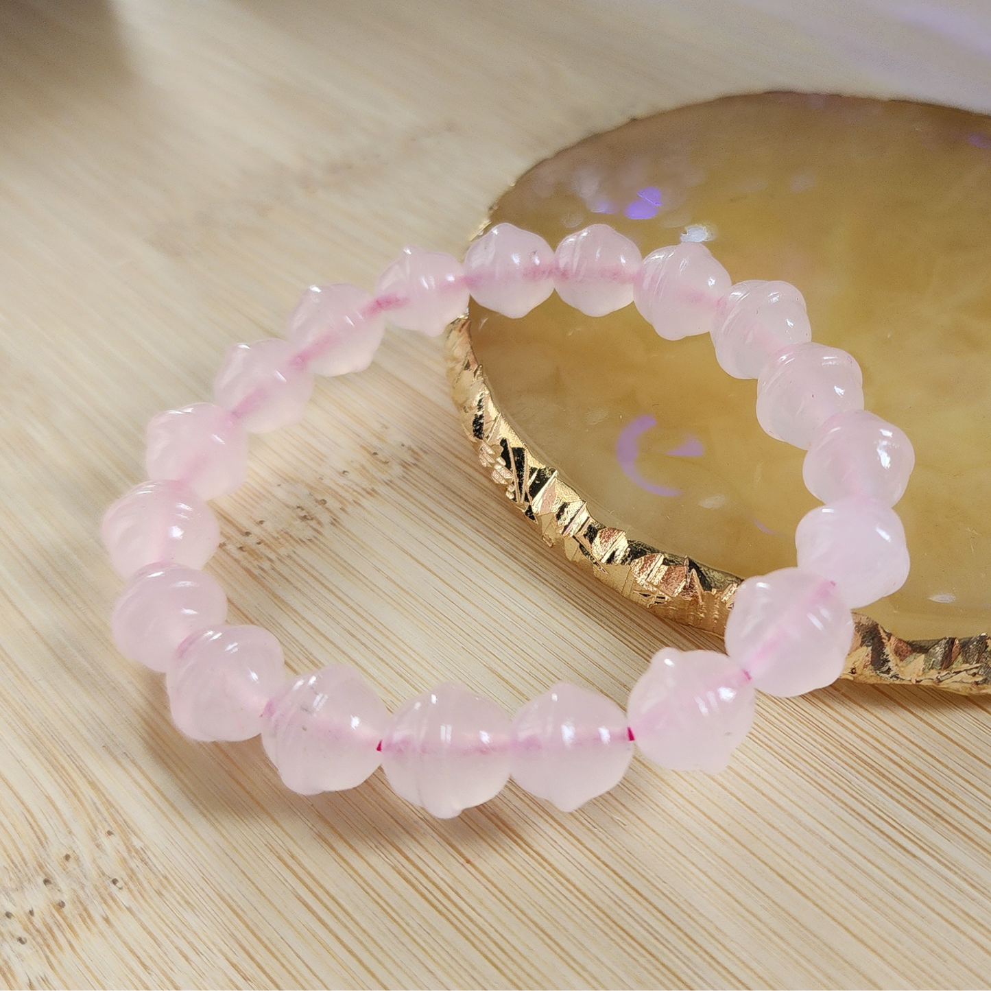 Natural Ice-Grade Rose Quartz Bracelet with Lucky Bell | “Stone of Love” Healing Energy | Attract Love, Calmness & Good Fortune | Handmade Crystal Jewelry ‖ Gelang Rose Quartz Gred Ais dengan Loceng Tuah – Penyembuhan & Tuah Baik